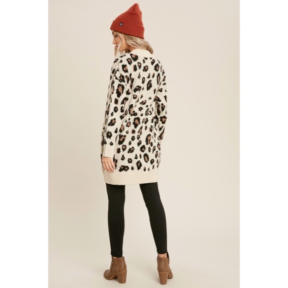 SOLD OUT Oatmeal Leopard Animal Print Open Front Knit Long Sleeve Casual - Picture 11 of 11